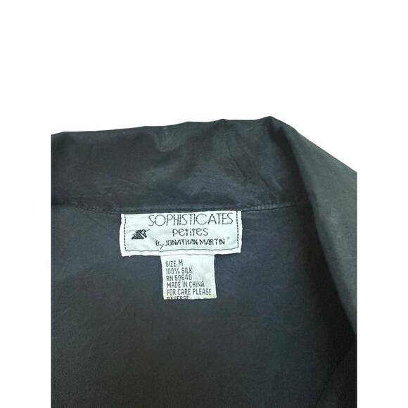 Vintage Sophisticates by Jonathan Martin Black Silk Shirt Womens‎ Medium Petites - Picture 2 of 2